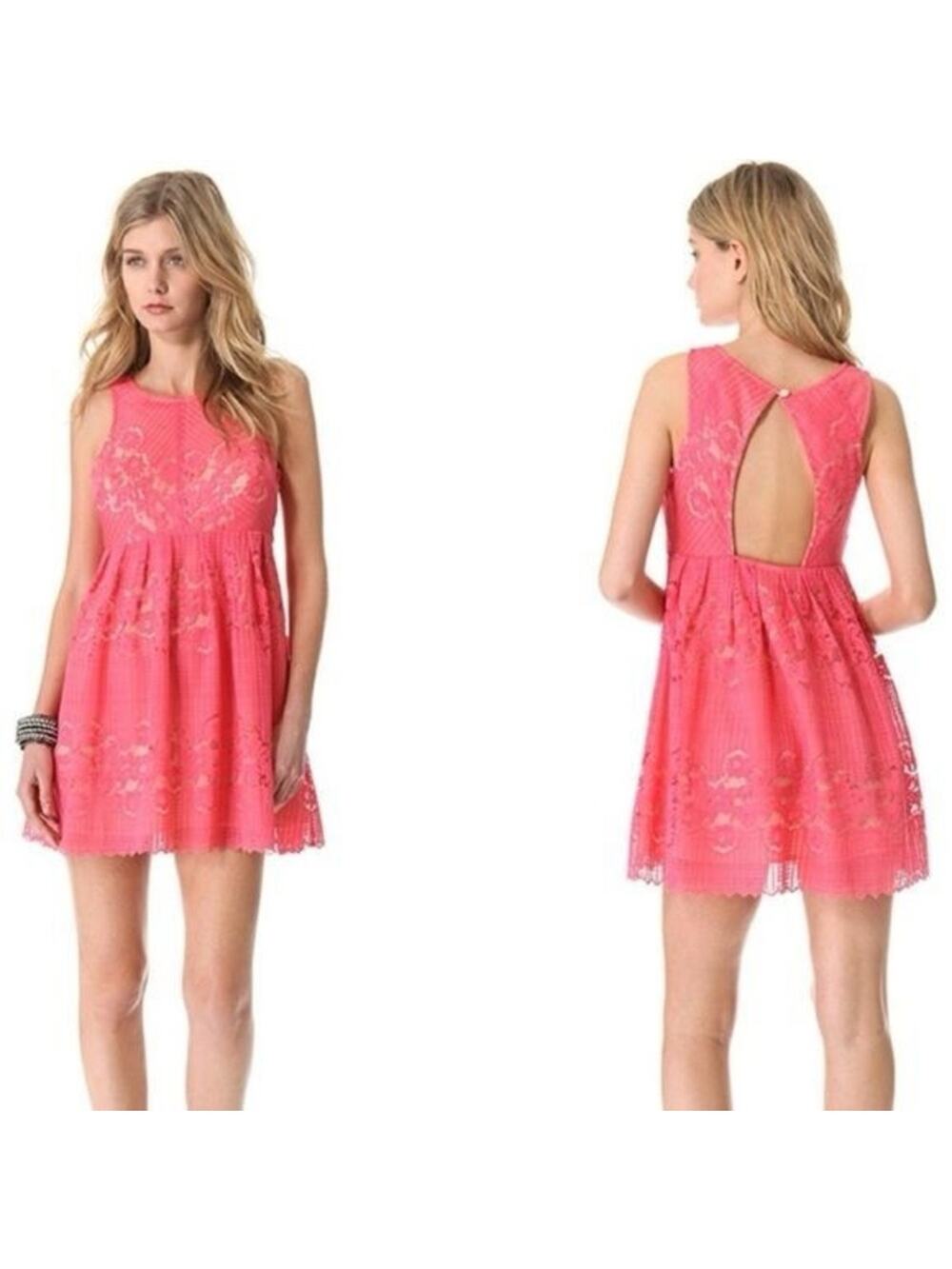 Free People Lace Rocco Dress Dusty Rose Pink cut out Backless mini dress cutout